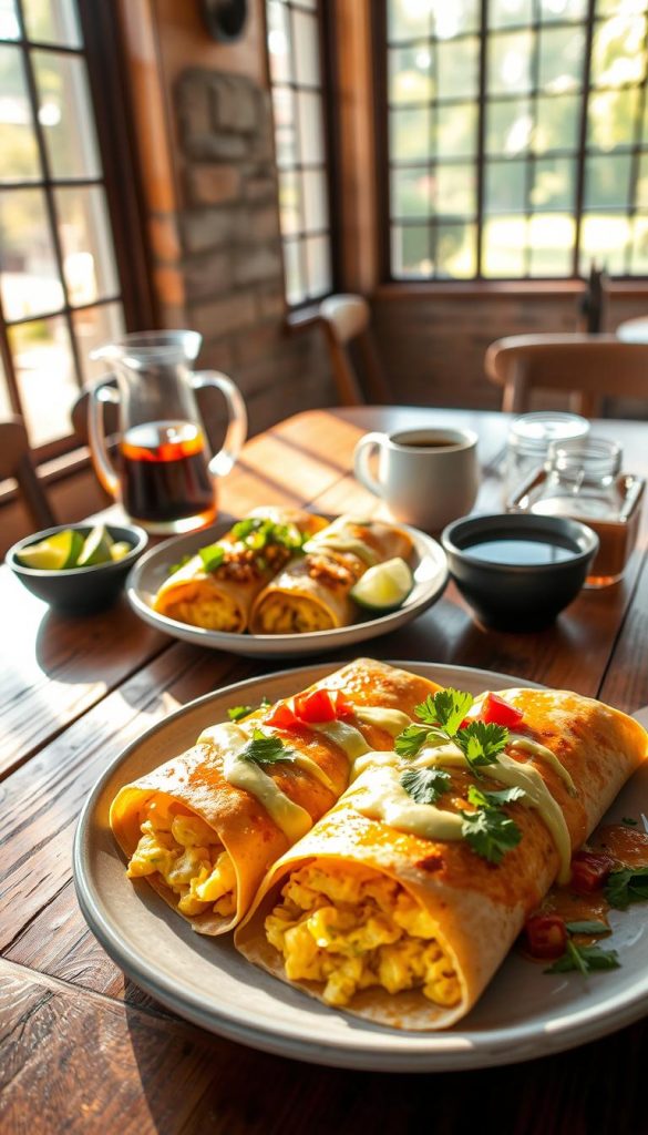 serving breakfast enchiladas